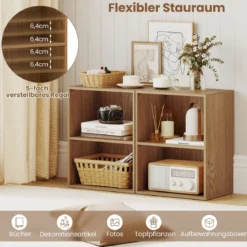 Bücherregal 2-stöckiges Regal offenes Aufbewahrungsregal aus Holz Natur 42 x 29,5 x 53,5 cm