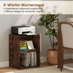 Bücherregal 2-stöckiges Regal offenes Aufbewahrungsregal aus Holz Rustikalbraun 42 x 29,5 x 53,5 cm