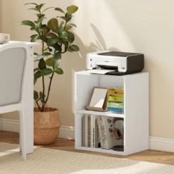 Bücherregal 2-stöckiges Regal offenes Aufbewahrungsregal aus Holz Weiß 42 x 29,5 x 53,5 cm