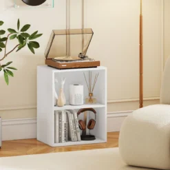 Bücherregal 2-stöckiges Regal offenes Aufbewahrungsregal aus Holz Weiß 42 x 29,5 x 53,5 cm