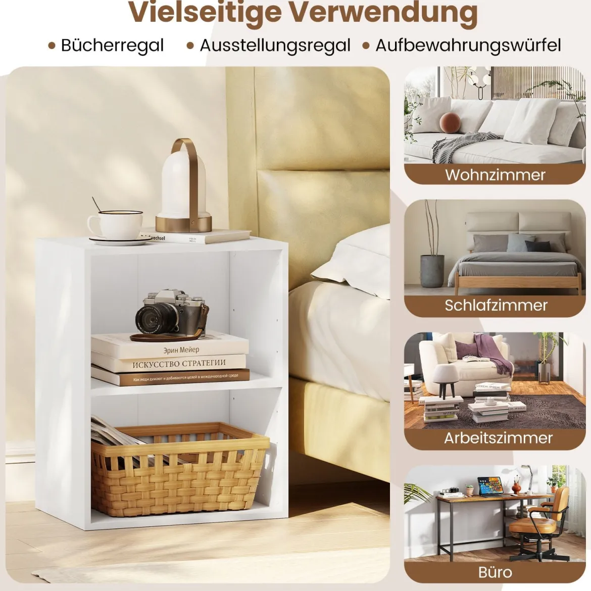 Bücherregal 2-stöckiges Regal offenes Aufbewahrungsregal aus Holz Weiß 42 x 29,5 x 53,5 cm
