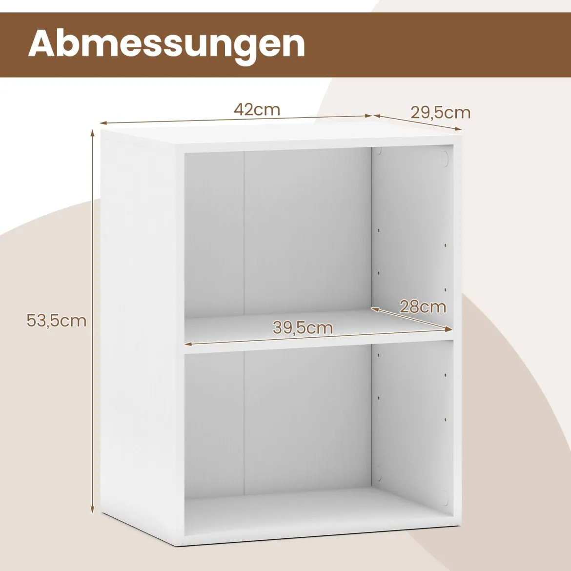 Bücherregal 2-stöckiges Regal offenes Aufbewahrungsregal aus Holz Weiß 42 x 29,5 x 53,5 cm