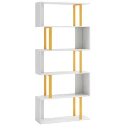 Bücherregal Weiß Standregal mit 5 Ebenen S-förmig Büroregal freistehend 70 x 24 x 157 cm