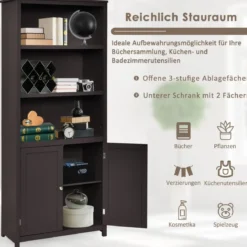 Bücherschrank Bücherregal mit Türen & 3 offenen Regalen Standregal Aktenregal Kaffee
