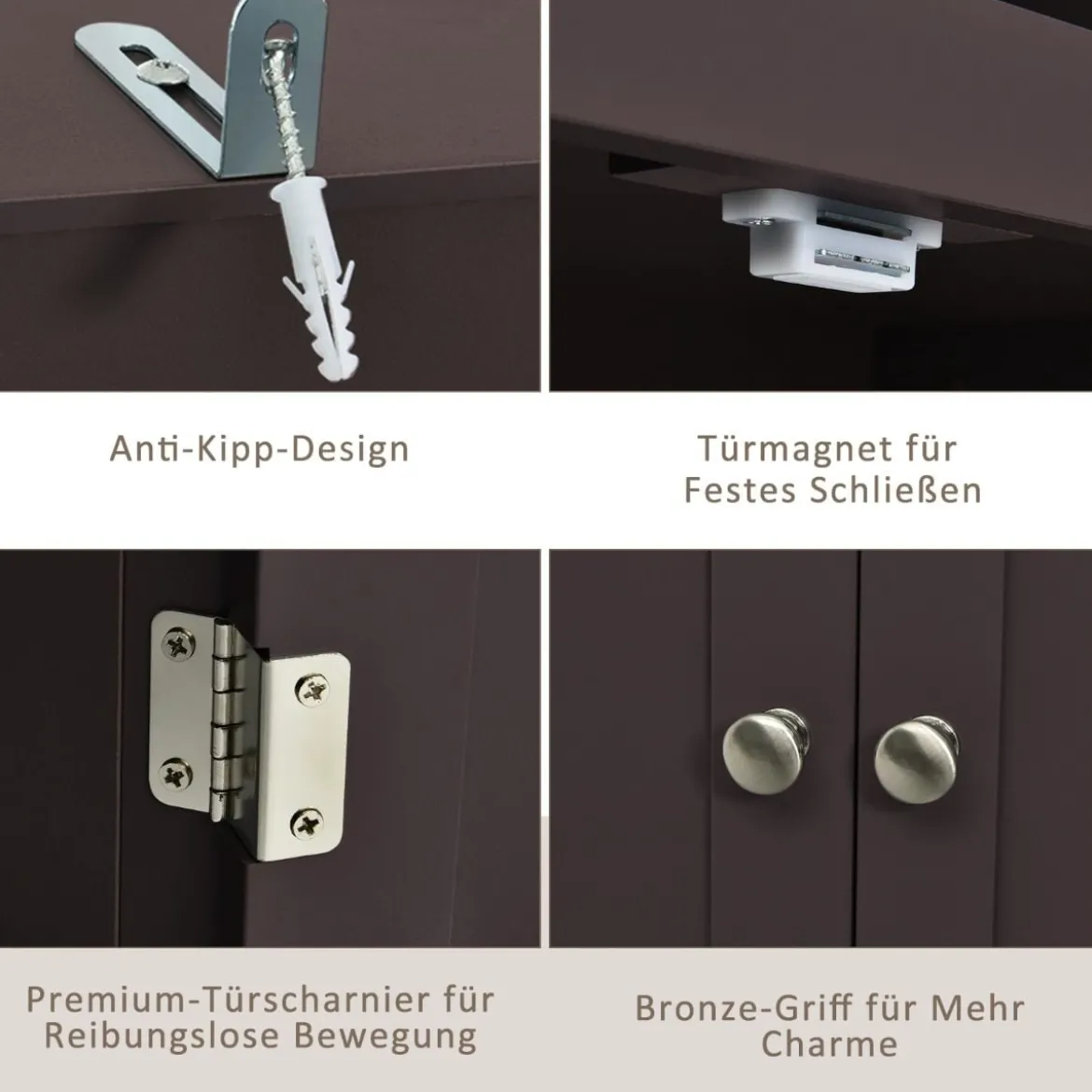 Bücherschrank Bücherregal mit Türen & 3 offenen Regalen Standregal Aktenregal Kaffee