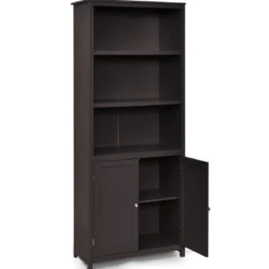 Bücherschrank Bücherregal mit Türen & 3 offenen Regalen Standregal Aktenregal Kaffee