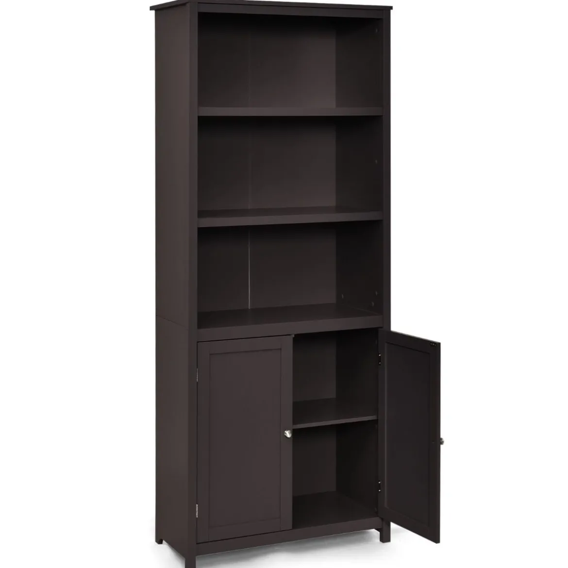 Bücherschrank Bücherregal mit Türen & 3 offenen Regalen Standregal Aktenregal Kaffee