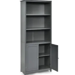 Bücherschrank Bücherregal mit Türen & 3 offenen Regalen Standregal Aktenregal Grau