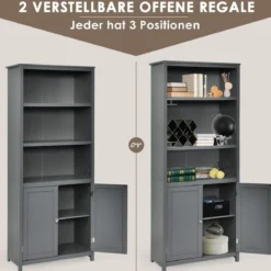 Bücherschrank Bücherregal mit Türen & 3 offenen Regalen Standregal Aktenregal Grau