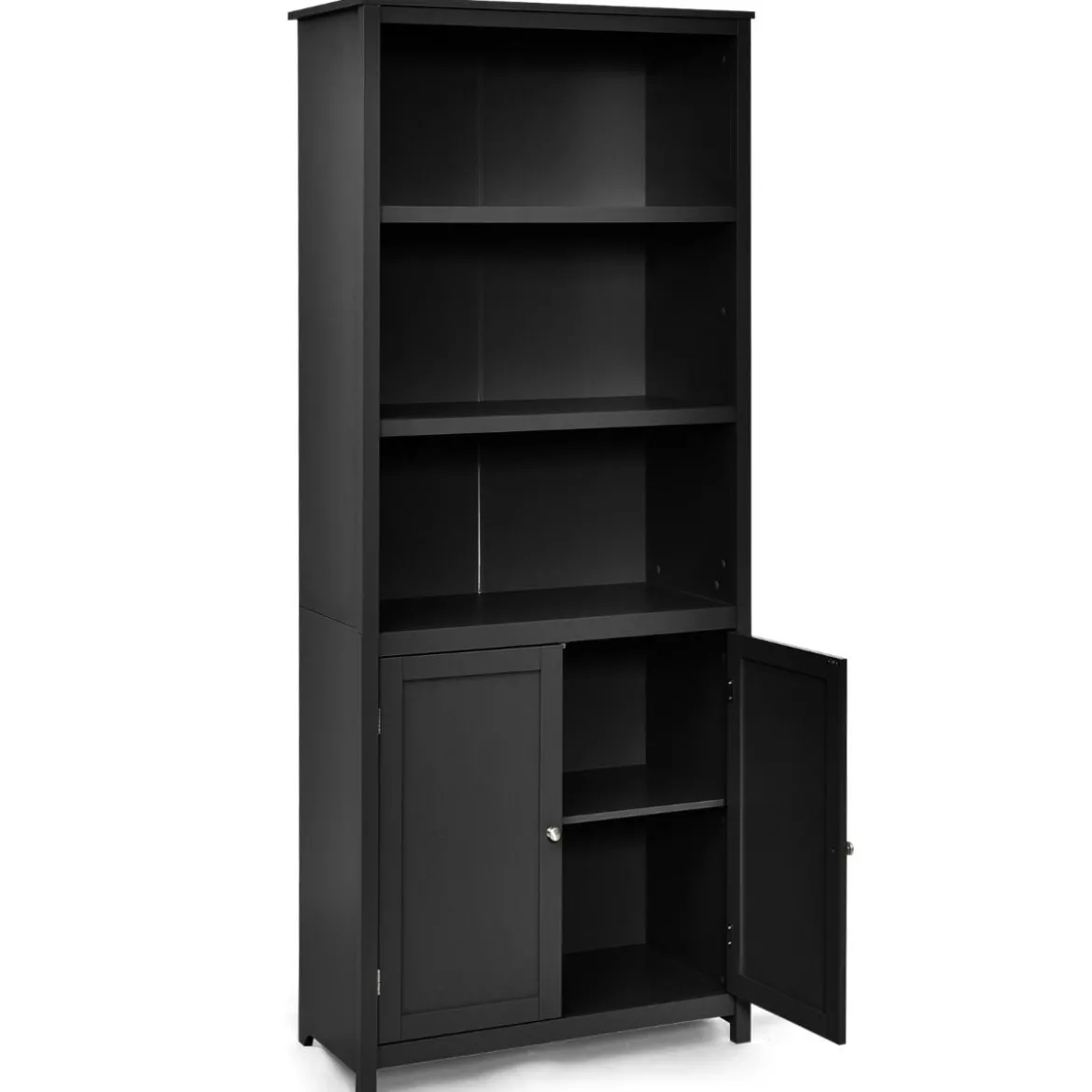 Bücherschrank Bücherregal mit Türen & 3 offenen Regalen Standregal Aktenregal Schwarz