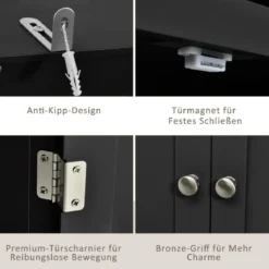 Bücherschrank Bücherregal mit Türen & 3 offenen Regalen Standregal Aktenregal Schwarz
