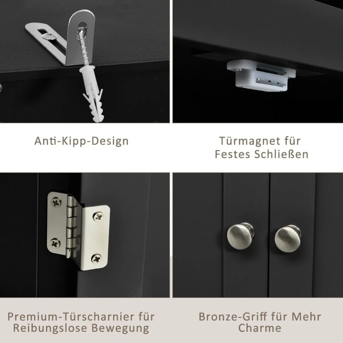 Bücherschrank Bücherregal mit Türen & 3 offenen Regalen Standregal Aktenregal Schwarz