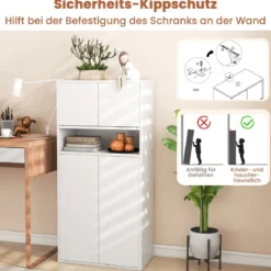 Bücherschrank mit Türen Bücherregal mit verstellbarem Regal und offenem Fach 54 x 30 x 112 cm Weiß