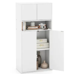 Bücherschrank mit Türen Bücherregal mit verstellbarem Regal und offenem Fach 54 x 30 x 112 cm Weiß