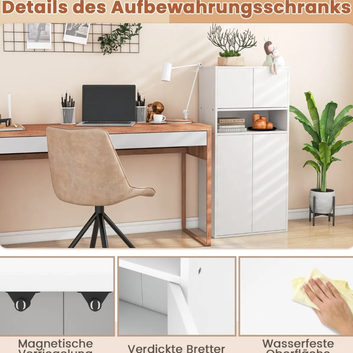 Bücherschrank mit Türen Bücherregal mit verstellbarem Regal und offenem Fach 54 x 30 x 112 cm Weiß