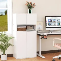 Bücherschrank mit Türen Bücherregal mit verstellbarem Regal und offenem Fach 54 x 30 x 112 cm Weiß
