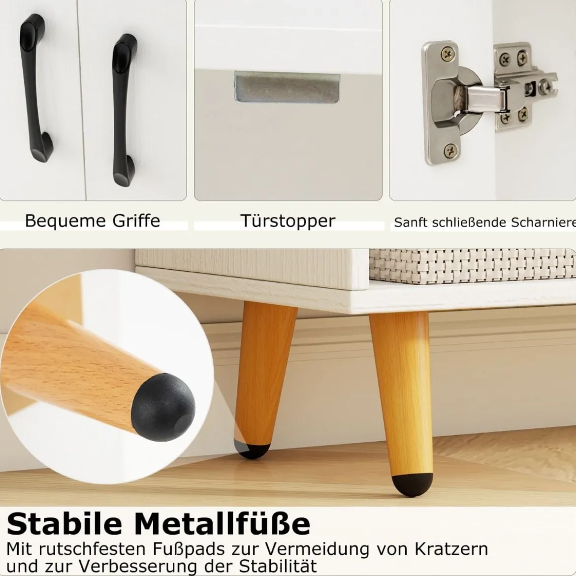 Bücherschrank Weiß Bücherregal mit Türen und offenes Fächern 80 x 23,5 x 119 cm