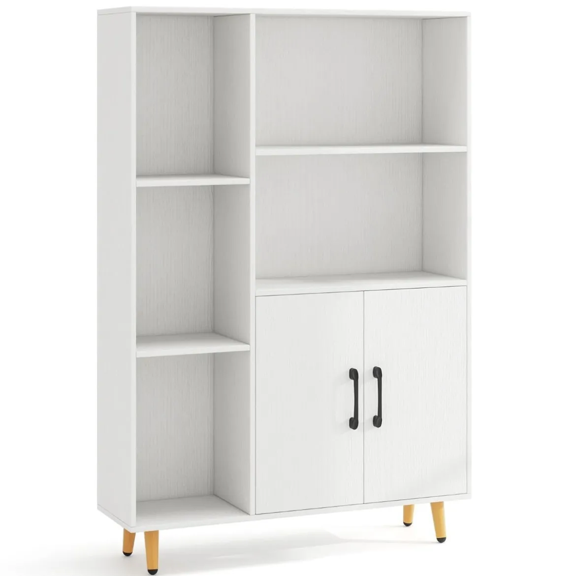 Bücherschrank Weiß Bücherregal mit Türen und offenes Fächern 80 x 23,5 x 119 cm