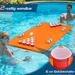 Beer Pong Schwimmender Teppich Wassermatte Schwimmmatte 176 x 90 x 3,5 cm Orange + Schwarz