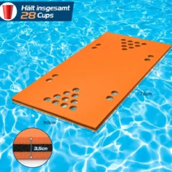 Beer Pong Schwimmender Teppich Wassermatte Schwimmmatte 176 x 90 x 3,5 cm Orange + Schwarz