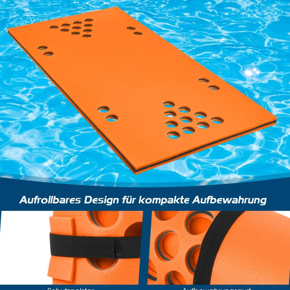 Beer Pong Schwimmender Teppich Wassermatte Schwimmmatte 176 x 90 x 3,5 cm Orange + Schwarz