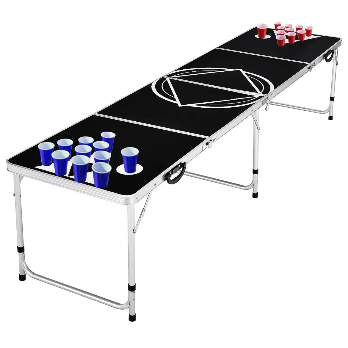Beer Pong Tisch Partyspiele klappbar Bierpong Tisch Campingtisch Trinkspiele höheverstellbar Schwarz
