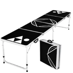 Beer Pong Tisch Partyspiele klappbar Bierpong Tisch Campingtisch Trinkspiele höheverstellbar Schwarz