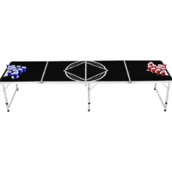 Beer Pong Tisch Partyspiele klappbar Bierpong Tisch Campingtisch Trinkspiele höheverstellbar Schwarz