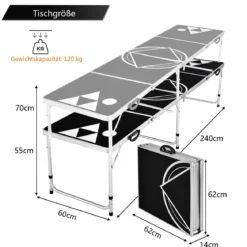 Beer Pong Tisch Partyspiele klappbar Bierpong Tisch Campingtisch Trinkspiele höheverstellbar Schwarz