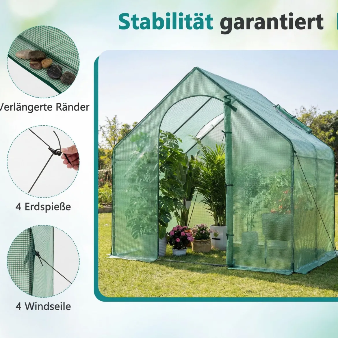 Begehbares Gewächshaus Foliengewächshaus mit PE-Abdeckung & Metallrahmen Tomatengewächshaus mit Fenster