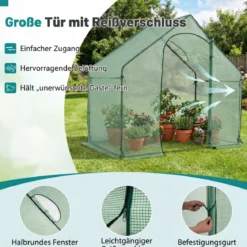 Begehbares Gewächshaus Foliengewächshaus mit PE-Abdeckung & Metallrahmen Tomatengewächshaus mit Fenster