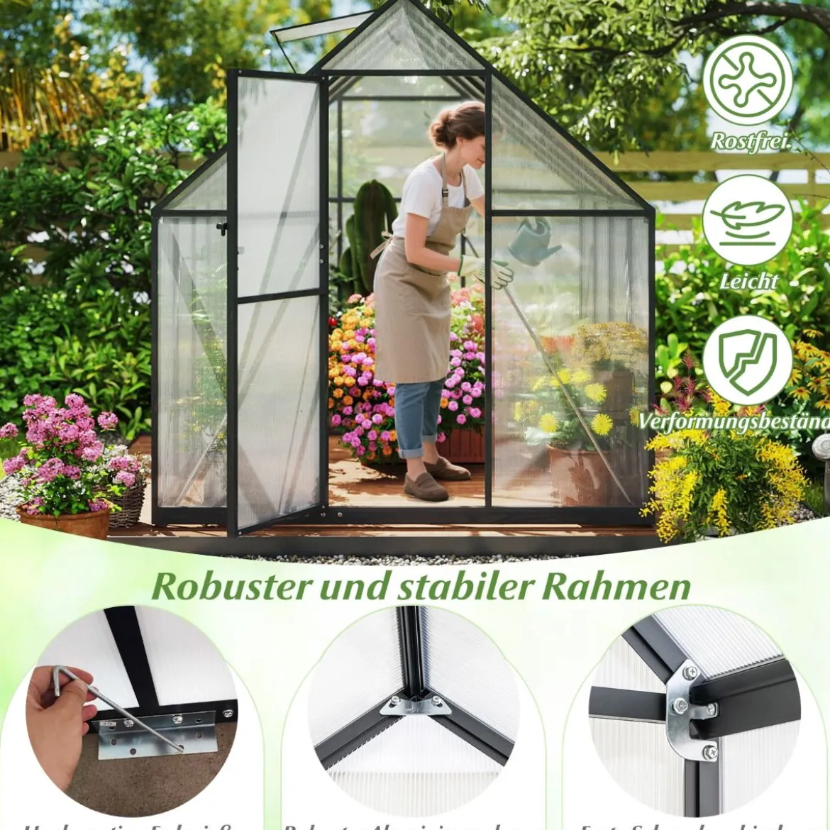 Begehbares Gewächshaus Gartenhaus mit PVC-Abdeckung & Aluminiumlegierungsrahmen Treibhaus 250 x 190 x 195 cm