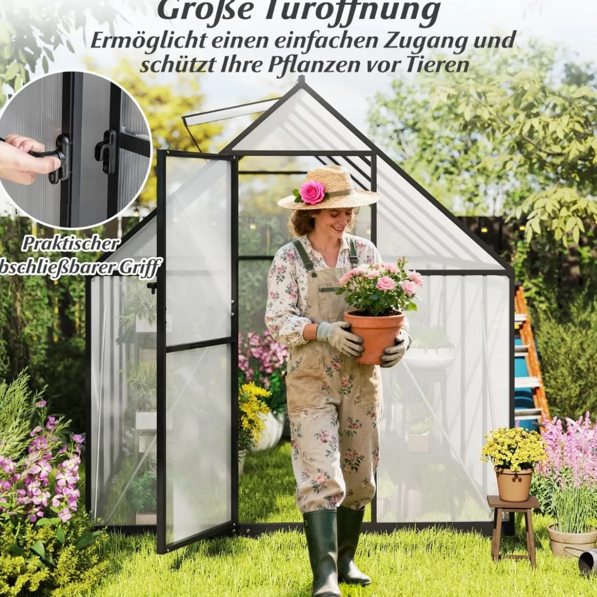 Begehbares Gewächshaus Gartenhaus mit PVC-Abdeckung & Aluminiumlegierungsrahmen Treibhaus 250 x 190 x 195 cm