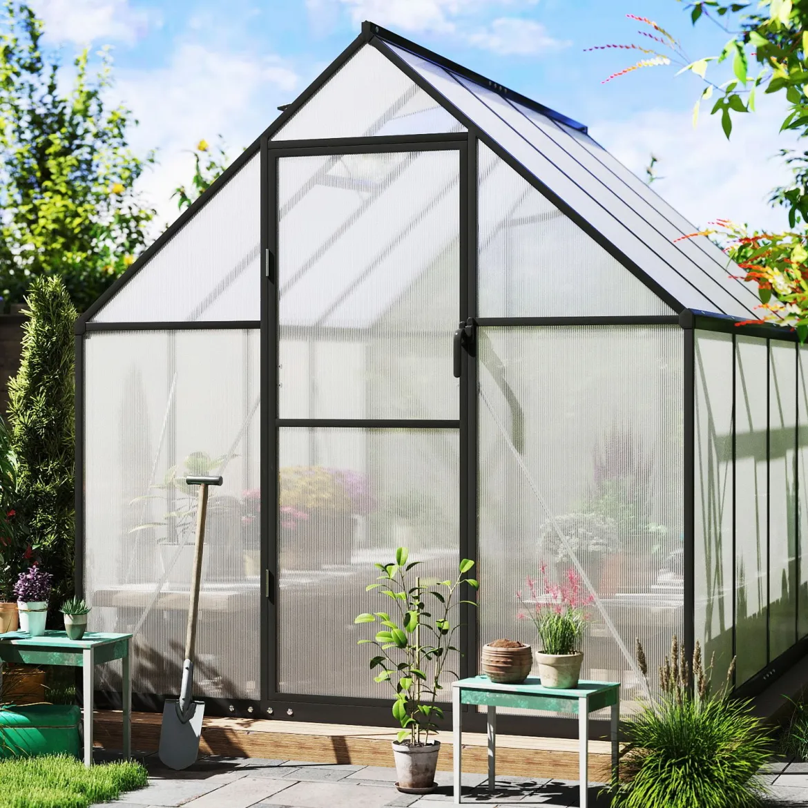 Begehbares Gewächshaus Gartenhaus mit PVC-Abdeckung & Aluminiumlegierungsrahmen Treibhaus 250 x 190 x 195 cm