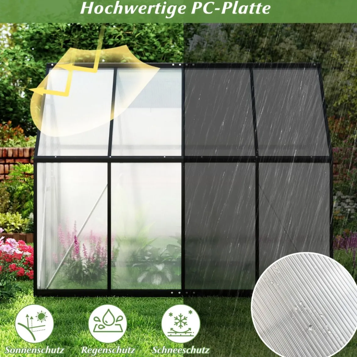 Begehbares Gewächshaus Gartenhaus mit PVC-Abdeckung & Aluminiumlegierungsrahmen Treibhaus 250 x 190 x 195 cm