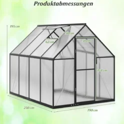 Begehbares Gewächshaus Gartenhaus mit PVC-Abdeckung & Aluminiumlegierungsrahmen Treibhaus 250 x 190 x 195 cm