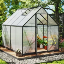 Begehbares Gewächshaus Gartenhaus mit PVC-Abdeckung & Aluminiumlegierungsrahmen Treibhaus 250 x 190 x 195 cm