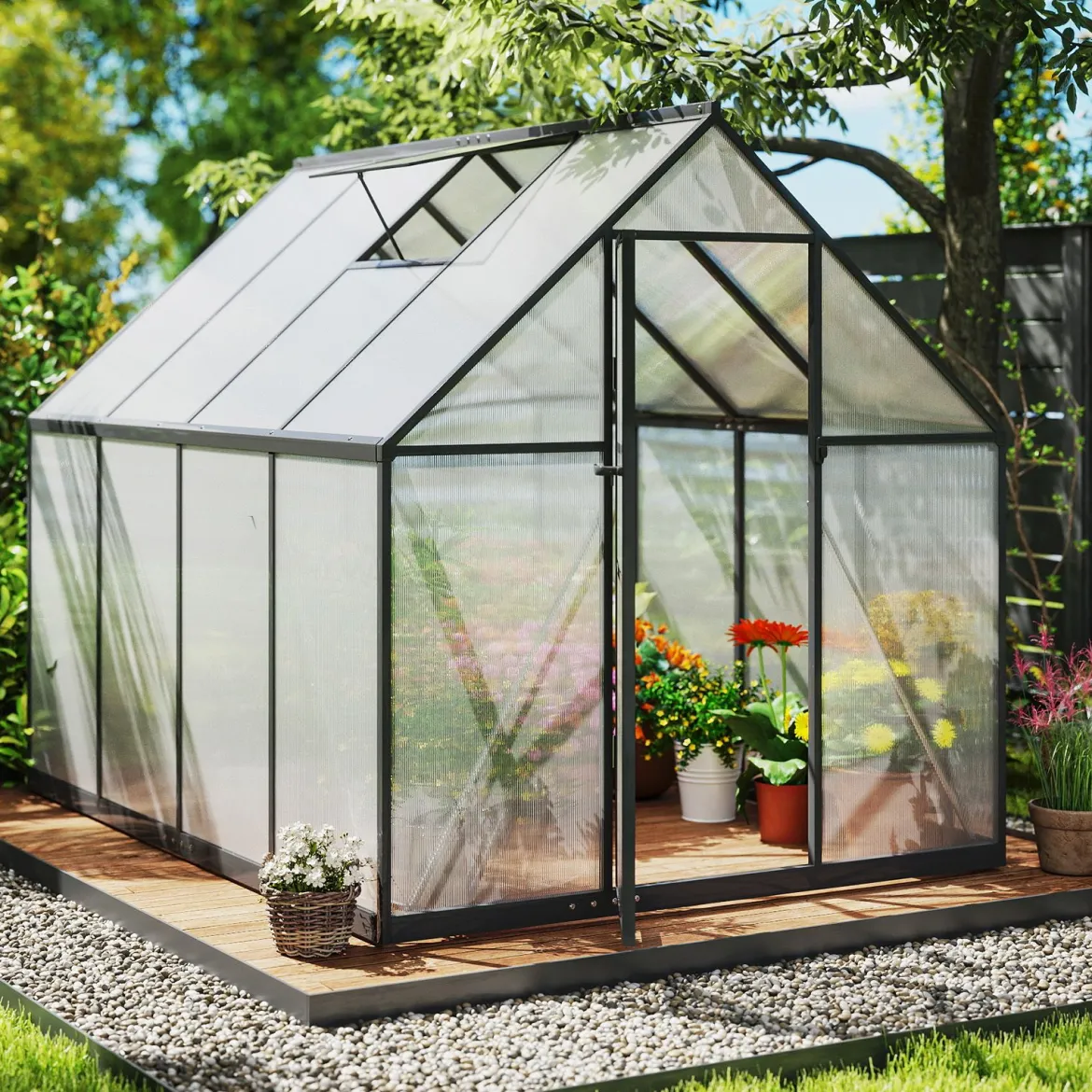Begehbares Gewächshaus Gartenhaus mit PVC-Abdeckung & Aluminiumlegierungsrahmen Treibhaus 250 x 190 x 195 cm