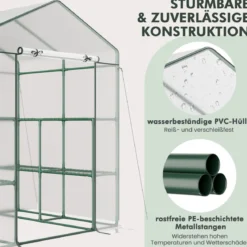 Begehbares Gewächshaus mit 4 Ebenen und 8 Regalen PVC-Abdeckung aufrollbare Tür Transparent