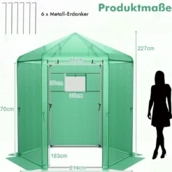 Begehbares Gewächshaus mit PE-Abdeckung & Metallrahmen Sechseckiges Treibhaus Grün