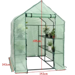 Begehbares Gewächshaus PE 143 x 143 x 195 CM Gewächshaus Treibhaus Pflanzenhaus 8 Etagen Regal aus Metall