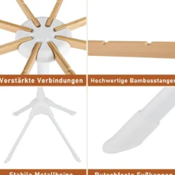 4-Bein Wäscheständer stehender Wäschetrockner mit 8 Bambus-Trockenstangen 40 Kleiderbügel-Slots Natur
