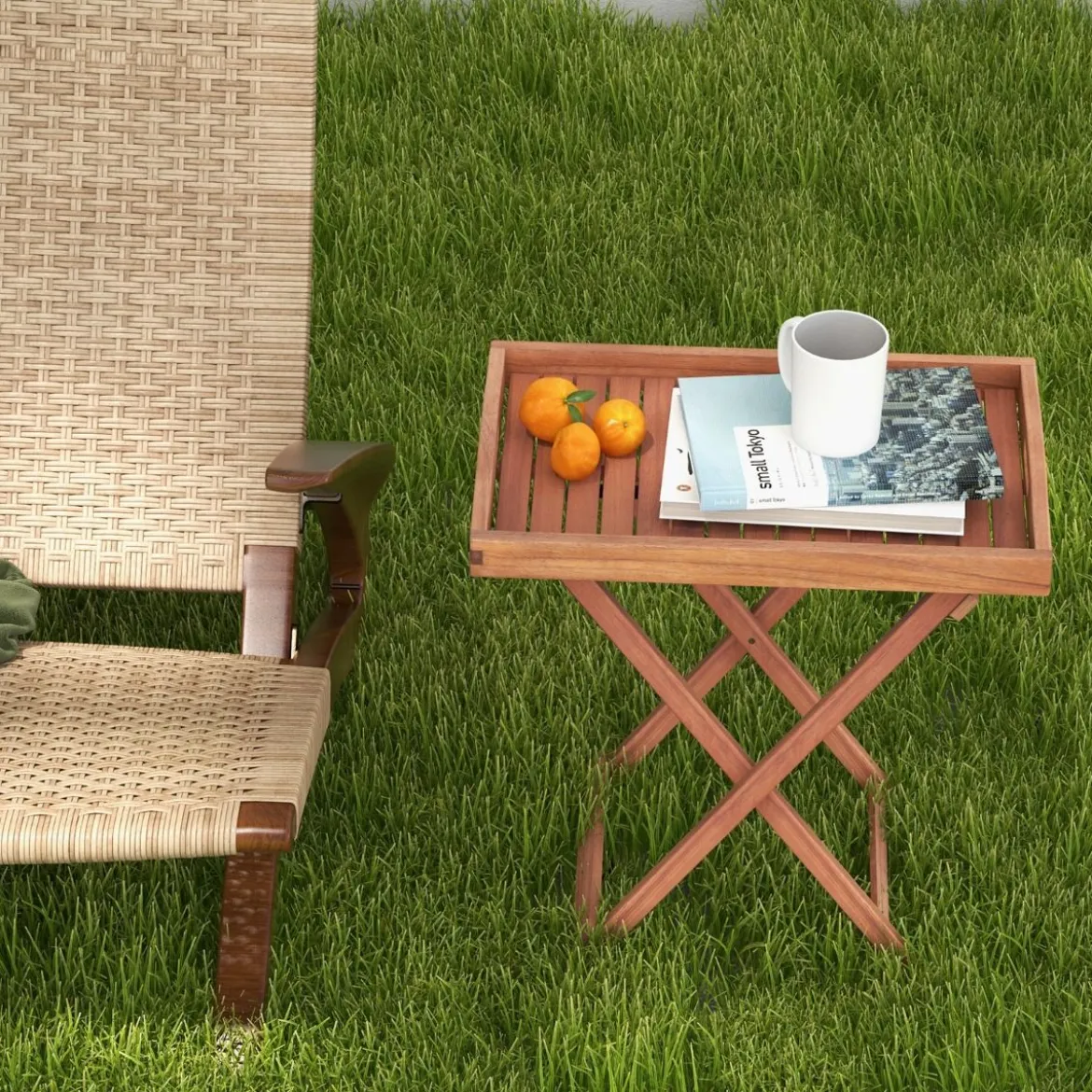 Beistelltisch Akazienholz Gartentisch klein Balkontisch Holztisch mit Lamellen-Tischplatte 68 x 44 x 74 cm Natur