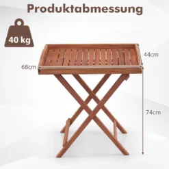 Beistelltisch Akazienholz Gartentisch klein Balkontisch Holztisch mit Lamellen-Tischplatte 68 x 44 x 74 cm Natur