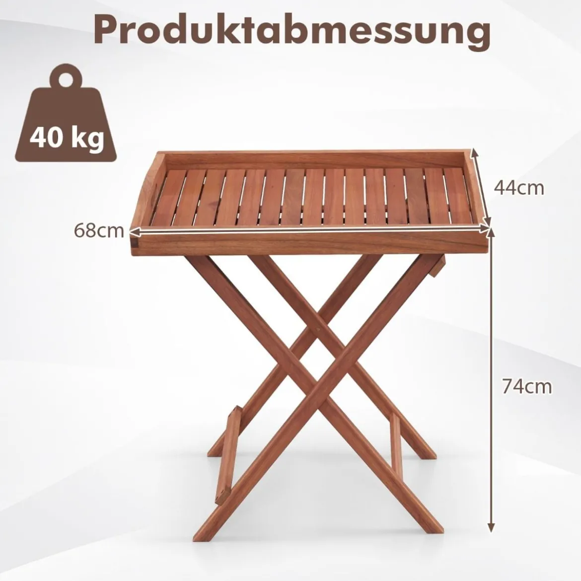 Beistelltisch Akazienholz Gartentisch klein Balkontisch Holztisch mit Lamellen-Tischplatte 68 x 44 x 74 cm Natur