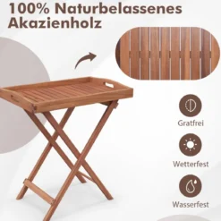 Beistelltisch Akazienholz Gartentisch klein Balkontisch Holztisch mit Lamellen-Tischplatte 68 x 44 x 74 cm Natur