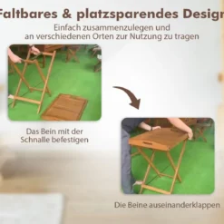 Beistelltisch Akazienholz Gartentisch klein Balkontisch Holztisch mit Lamellen-Tischplatte 68 x 44 x 74 cm Natur