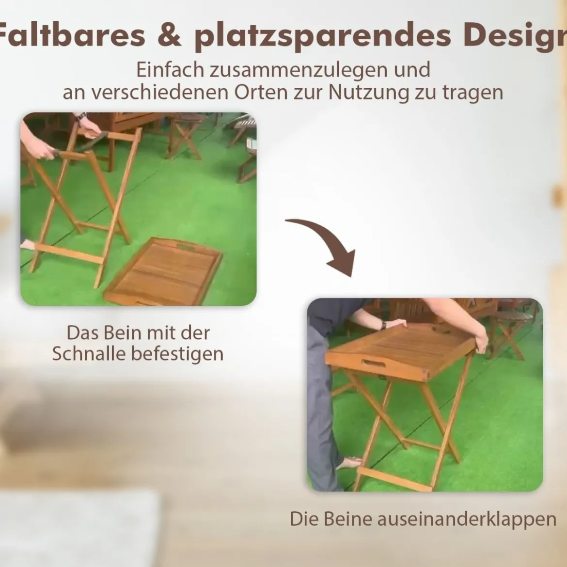 Beistelltisch Akazienholz Gartentisch klein Balkontisch Holztisch mit Lamellen-Tischplatte 68 x 44 x 74 cm Natur