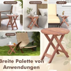 Beistelltisch Akazienholz Gartentisch klein Balkontisch Rund 46 x 46 x 45 cm