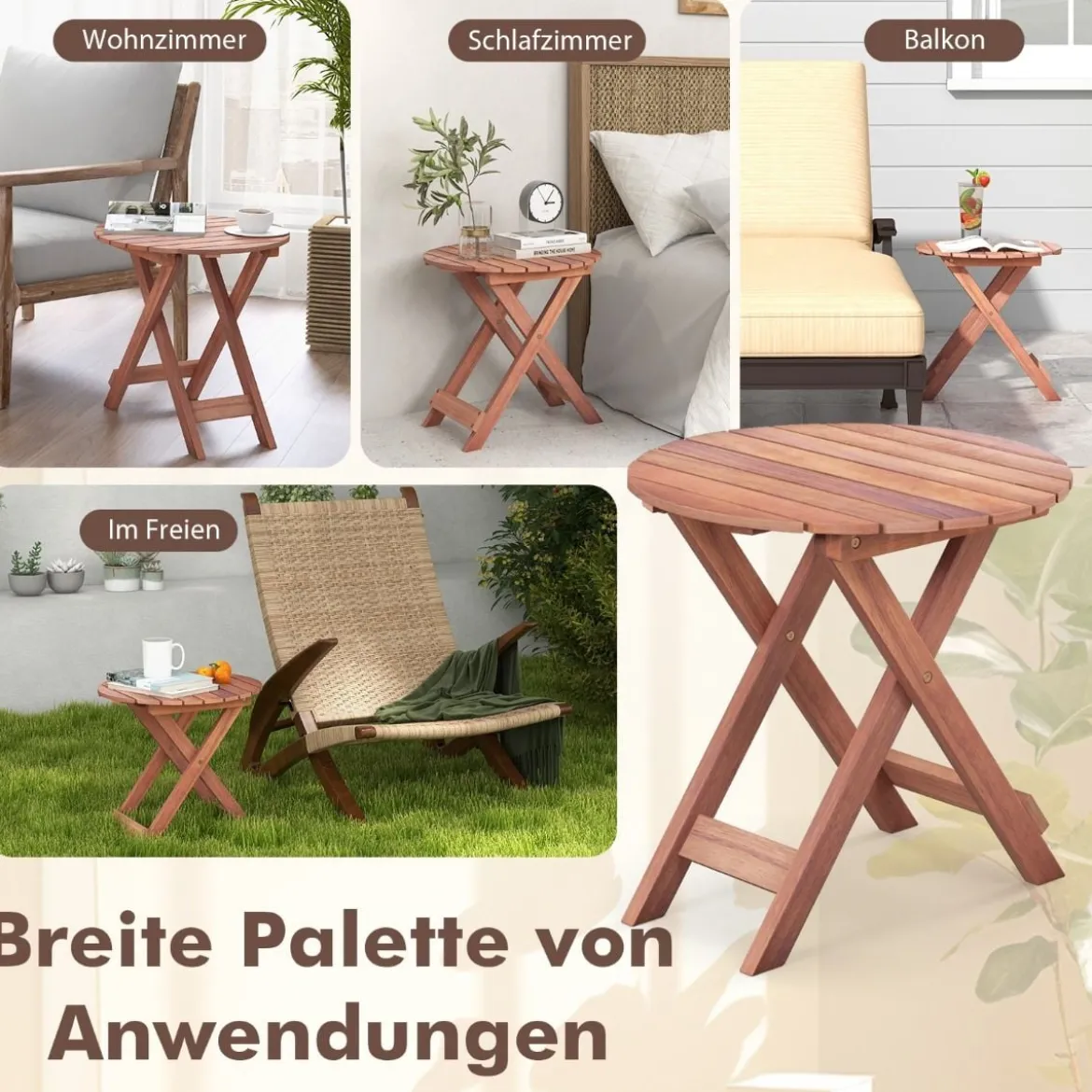Beistelltisch Akazienholz Gartentisch klein Balkontisch Rund 46 x 46 x 45 cm
